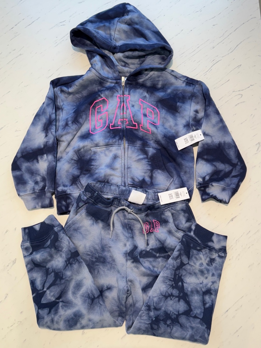 GAP Kids Navy & Light Blue Tie-Dye Hoodie and Joggers with Pink Logo
